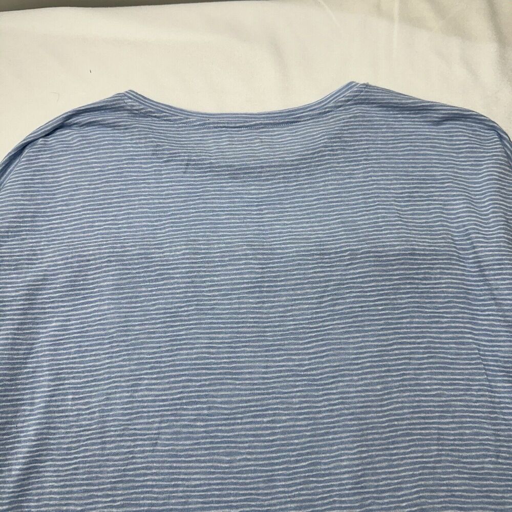 Ann Taylor LOFT Women's Large Blue White Striped Long Sleeve Ruffle T Shirt - Picture 11 of 12